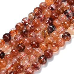 Grade A Natural Red Hematoid Quartz/Ferruginous Quartz Beads Strands&nbsp;G-L642-B10-6mm