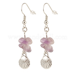 Natural Amethyst Chips Beaded Dangle Earrings&nbsp;EJEW-JE04890-03