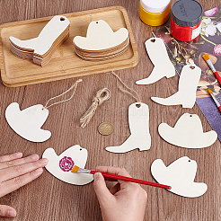 40Pcs 2 Styles Cowboy Theme Unfinished Wood Pendants&nbsp;WOOD-GA0002-02