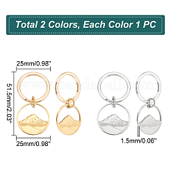 2Pcs 2 Colors Round Ring with Mountain 304 Stainless Steel Pendant Keychain&nbsp;KEYC-UN0001-15