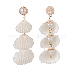 Natural Spiral Shell & Shell Pearl Dangle Stud Earrings&nbsp;EJEW-TA00168