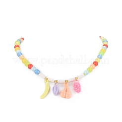 Acrylic Charm Necklace with Round Beaded Chains for Women&nbsp;NJEW-JN04165