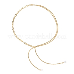 Natural Pearl Round Tassel Brass Twisted Chain Cable Chain Lariat Necklaces&nbsp;NJEW-JN05843