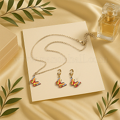 3 Colors Butterfly Alloy Enamel Pendant Necklace & Hoop Earring Sets&nbsp;SJEW-HY0001-03