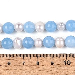 Dyed Natural White Jade Round & Natural Cultured Freshwater Pearl Grooved Potato Beads Strands&nbsp;PEAR-N019-01