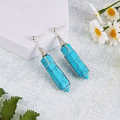 Synthetic Turquoise Bullet Dangle Stud Earrings&nbsp;EJEW-PH01406-02