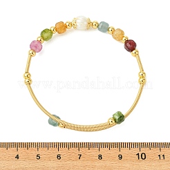 Natural Gemstone & Freshwater Pearl Beaded Copper French Wired Cuff Bangles for Women&nbsp;BJEW-JB13987