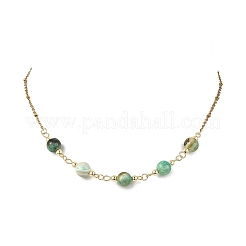 Handmade Natural Green Line Jasper Round Beaded Station Necklaces&nbsp;NJEW-JN06199