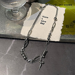 Hip-Hop Style 201 Stainless Steel Spiked Cone Tassel Ball Link Chain Necklaces for Sweater Match&nbsp;FS-WG323D8-01
