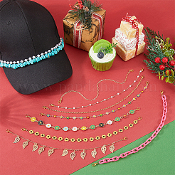 12Pcs Brass & Iron Chains & Synthetic Turquoise Bead Bag Extender Chains&nbsp;HJEW-WR00044