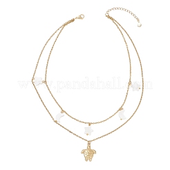 304 Stainless Steel Sea Turtle & Natural Freshwater Shell Star Pendant Double Layer Necklaces for Women&nbsp;NJEW-JN05400