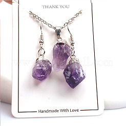 Nuggets Natural Amethyst Pendant Necklaces & Dangle Earrings Sets&nbsp;FS-WGD81FA-02
