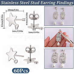 60Pcs 304 Stainless Steel Stud Earring Findings&nbsp;STAS-SC0021-31P