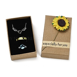 Kraft Paper Gift Boxes with Faux Sunflower Outside for Jewelry Set&nbsp;CON-Z011-01A-02