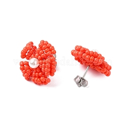 Daisy Glass Seed Beaded Stud Earrings&nbsp;EJEW-MZ00334-05