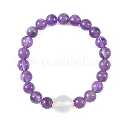 2Pcs 2 Styles Natural Amethyst & Quartz Crystal Round Beaded Stretch Bracelet Sets&nbsp;BJEW-TA00751