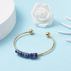 Natural Mixed Stone Beads Wrapped Cuff Bangle&nbsp;BJEW-JB07471