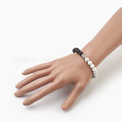 Natural Lava Rock Beads and Natural Howlite Beads Stretch Bracelets&nbsp;BJEW-JB03851-05