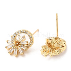 Rack Plating Brass Ring with Flower Stud Earrings with Cubic Zirconia&nbsp;EJEW-A103-07G