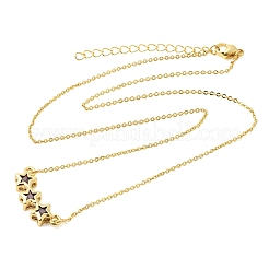 Brass Glass Triple Star Pendant Necklaces&nbsp;KK-CBAB173-03G-07