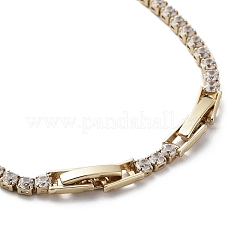 Flower Brass Link Bracelet with Clear Cubic Zirconia Tennis Chains&nbsp;BJEW-G690-06G