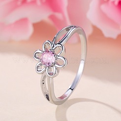 Flower Brass Micro Pave Pearl Pink Cubic Zirconia Finger Rings&nbsp;FS-WGCFB35-03