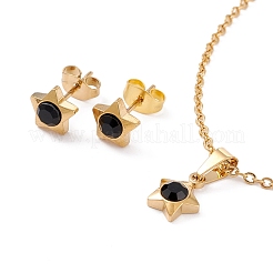 PVD Vacuum Plating Rhinestone Stud Earrings and Pendant Necklaces Sets&nbsp;STAS-C028-01G