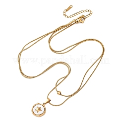 304 Stainless Steel with Natural White Shell Square Disc Pendant Double Layer Necklaces&nbsp;NJEW-K300-06C-G
