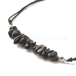 Natural Obsidian Chips Braided Bead Bracelet&nbsp;X-BJEW-JB08019-08