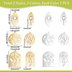 12Pcs 6 Style 201 Stainless Steel Pendants&nbsp;STAS-DC0006-24
