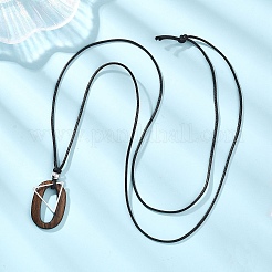 Acrylic Oval & Brass Triangle Pendant Black Waxed Polyester Cord Necklaces&nbsp;NJEW-JN05677
