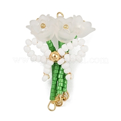 4Pcs 4 Colors Handmade Glass Beaded Flower with Bowknot Pendants&nbsp;PALLOY-MZ00753