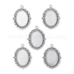 Tibetan Style Antique Silver Alloy Flat Oval Pendant Cabochon Settings&nbsp;X-TIBEP-M022-20AS