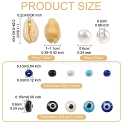 DIY Evil Eye Resin & Glass & Natural Cowrie Shell Beads Bracelets Making Kits&nbsp;DIY-YW0010-25
