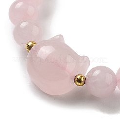 Round & Cat Head Natural Rose Quartz Beaded Stretch Bracelets for Women&nbsp;BJEW-K251-03C