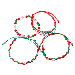 4Pcs 4 Styles Christmas Acrylic Beads Braided Bead Bracelets & Stretch Bracelets & Cotton Cord Braided Bracelets&nbsp;FS-WG84904-01