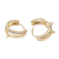 Brass Micro Pave Clear Cubic Zirconia Hoop Earring Findings&nbsp;ZIRC-YW0001-10G