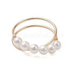 Round Shell Pearl Beaded Ring&nbsp;RJEW-TA00133
