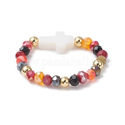 4Pcs Electroplate Mixed Color Glass Rings&nbsp;RJEW-JR00934