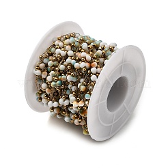 Handmade 304 Stainless Steel Porcelain Beaded Round Link Chains&nbsp;CHS-L032-16G-03