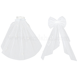 2Pcs 2 Styles Bowknot Polyester with Plastic Pearl Hair Barrettes&nbsp;PHAR-CY0001-05