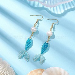 Glass & Shell Dangle Earrings&nbsp;EJEW-MZ00160-03
