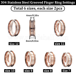 12Pcs 6 Size 304 Stainless Steel Grooved Finger Ring Settings&nbsp;RJEW-SC0001-04