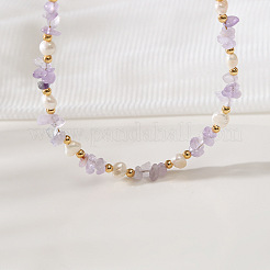 Natural Freshwater Pearl Nuggets and Amethyst Chip Beaded Necklaces for Women&nbsp;FS-WGFF989-01