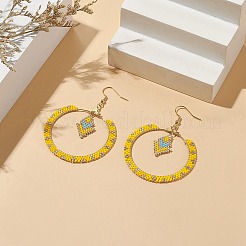 Glass Seed Braided Ring & Rhombus Dangle Earrings&nbsp;EJEW-MZ00050