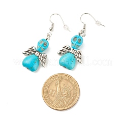 Synthetic Turquoise Skull with Wings Dangle Earrings&nbsp;EJEW-JE04944-04