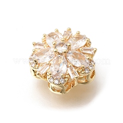 Flower Brass Micro Pave Clear Cubic Zirconia Beads&nbsp;KK-Z156-14G-03