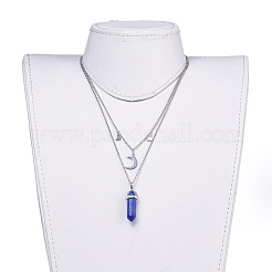Natural Lapis Lazuli Bullet Pendant Tiered Necklaces&nbsp;NJEW-JN02414-03