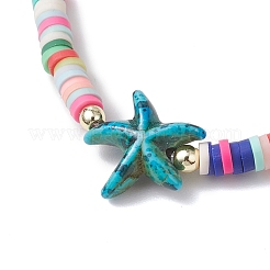 Starfish Handmade Polymer Clay Heishi & Synthetic Turquoise  Beaded Stretch Bracelets for Women&nbsp;BJEW-JB12168