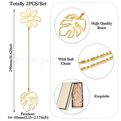 Brass Flower & Leaf Charms Bookmarks&nbsp;AJEW-TAC00029